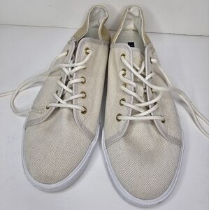 Tommy Hilfiger Shoes Womens 9M Lace Up Sneakers Beige Fabric
